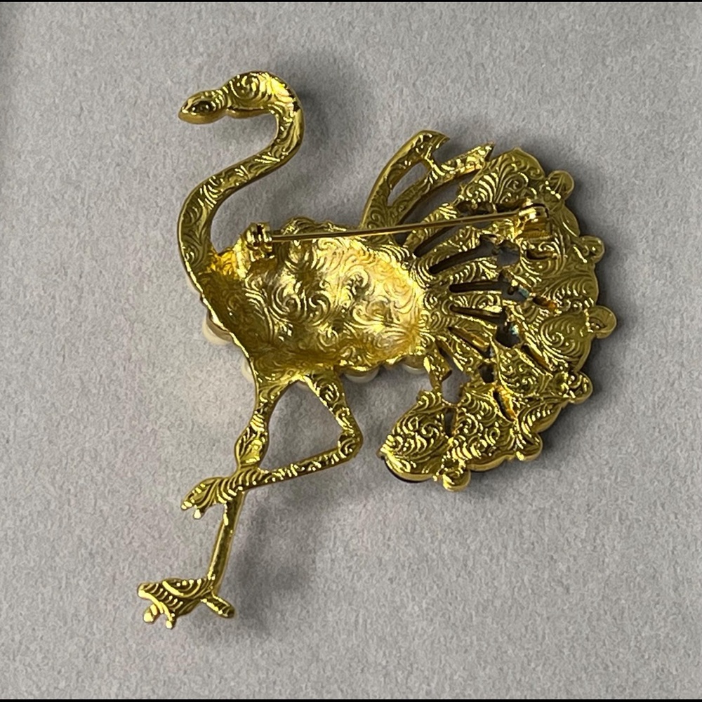 VTG RARE 1928 Elegant Gold and Blue Peacock Brooch - Picture 15 of 16